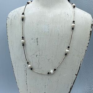 Sterling silver,cut black glass and fresh water pearl necklace.